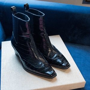 Zara Croc Embossed Cowboy Ankle Boots- Size 37 (6.5 US)